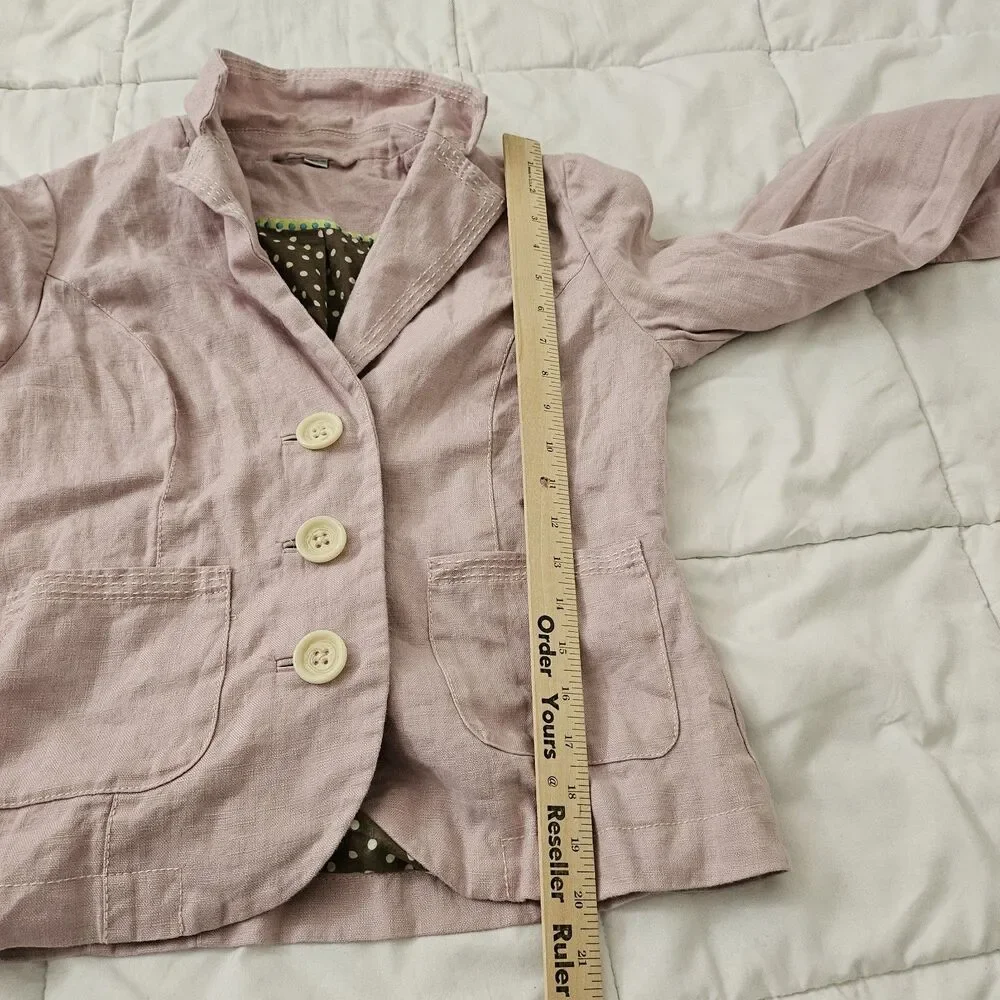 Boden Linen Blazer Jacket Womens 4 Lilac Pink Button Front Longsleeve Office - Picture 9 of 10